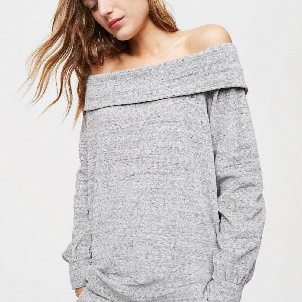 LOFT Gray Petite Velour Off The Shoulder T…